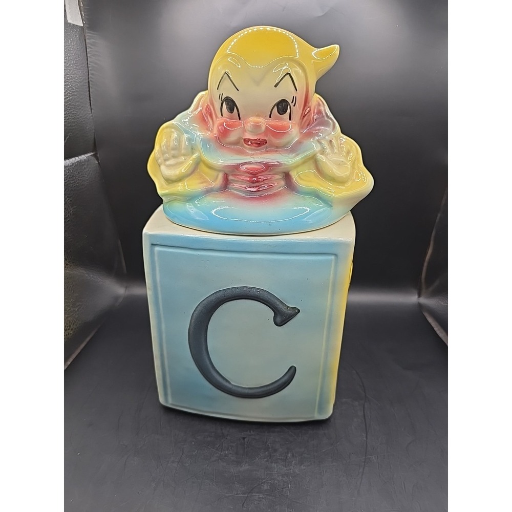 American Bisque Cookie Jar‎ Vintage Clown On Block